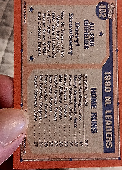 1991 Topps 40 Years of Baseball All Star #402 Darryl Strawberry — back