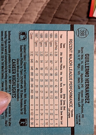 1988 Donruss #398 Willie Hernandez — back