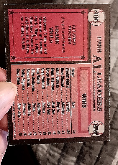 1989 Topps #406 Frank Viola — back