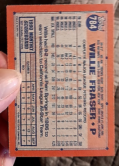 1991 Topps #784 Willie Fraser — back