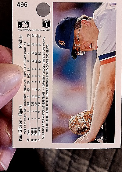 1990 Upper Deck #496 Paul Gibson — back