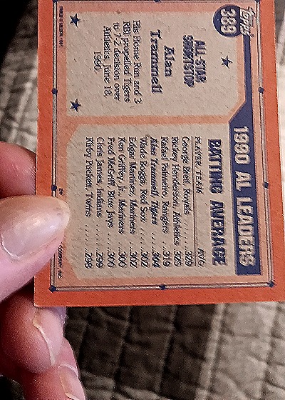 1991 Topps #389 Alan Trammell — back