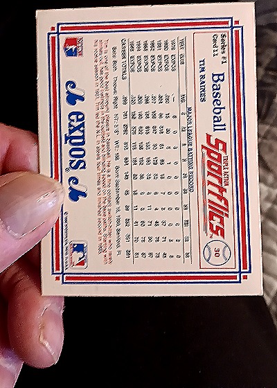 1986 Sportflics #50 Tim Raines — back