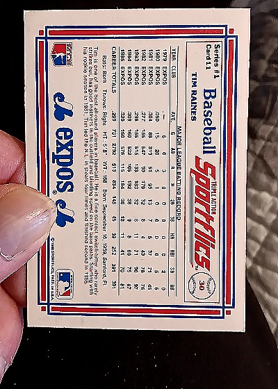1987 Sportflics #34 Tim Raines — back