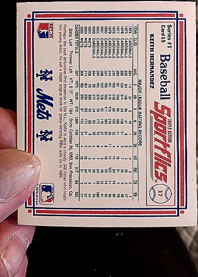 1986 Sportflics Series 1 #15 Keith Hernandez — back