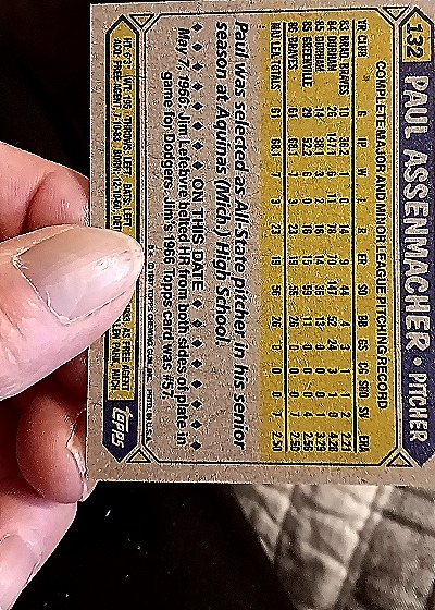 1987 Topps #132 Paul Assenmacher — back