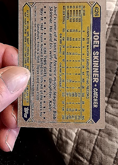 1987 Topps #626 Joel Skinner — back