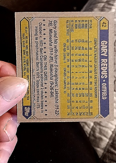 1987 Topps #42 Gary Redus — back