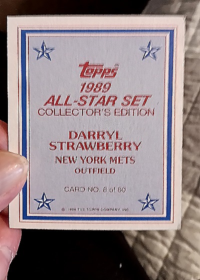 1989 Topps All-Star Set Collector's Edition #8 Darryl Strawberry — back