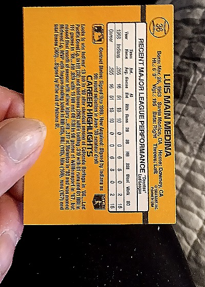 1989 Donruss #36 Luis Medina — back