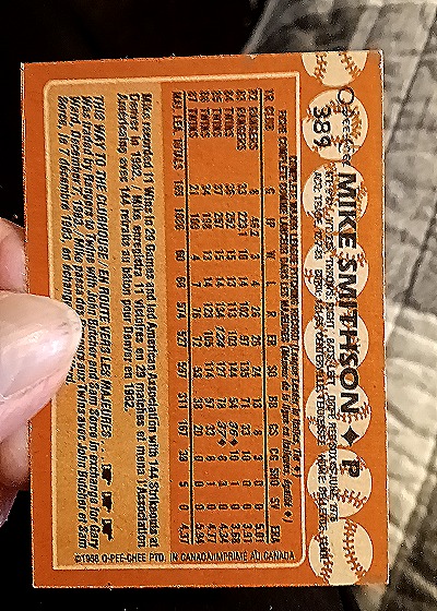 1988 Topps #554 Mike Smithson — back