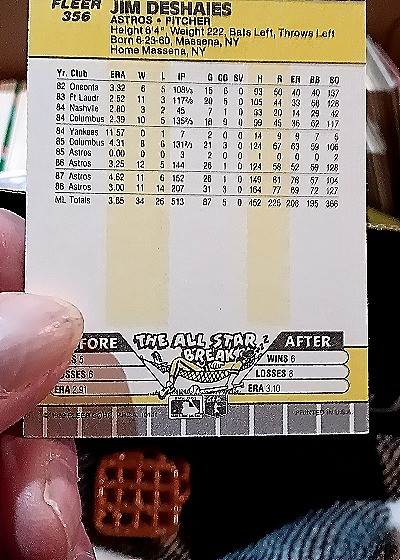 1988 Fleer #356 Jim Deshaies — back