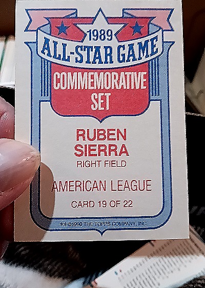 1989 Topps All-Star #19 Ruben Sierra — back