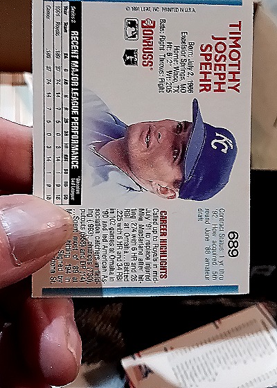 1991 Donruss #689 Timothy Joseph Spehr — back