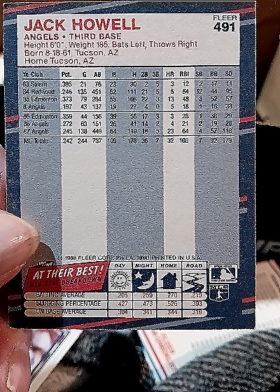 1988 Fleer #491 Jack Howell — back