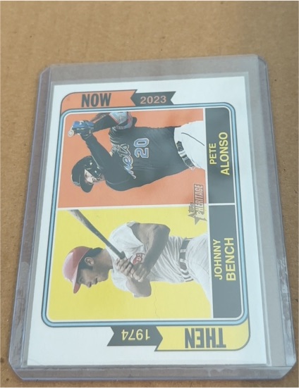 2023 Topps Heritage Then and Now #TAN-2 Johnny Bench / Pete Alonso — front