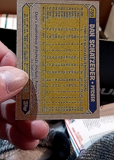 1987 Topps #789 Dan Schatzeder — back