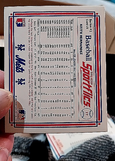 1986 Sportflics Baseball #15 Keith Hernandez — back