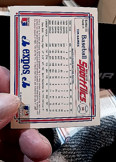 1987 Sportflics #1 Tim Raines — back