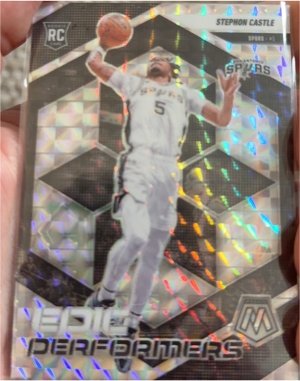 2024-25 Panini Mosaic #15 Stephon Castle Epic Performers Silver Mosaic RC Spurs — front