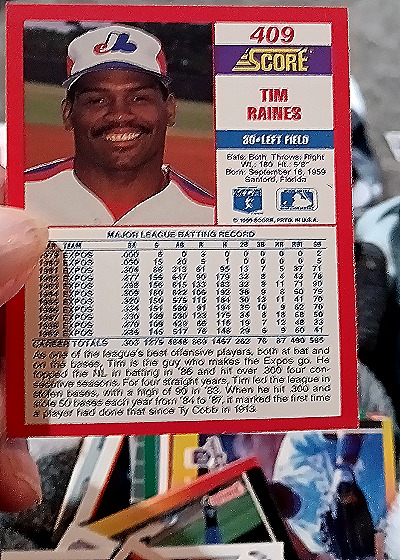 1990 Score #409 Tim Raines — back