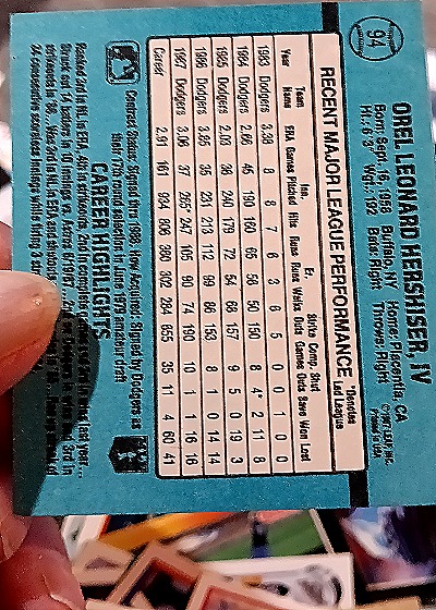 1988 Donruss #94 Orel Hershiser — back