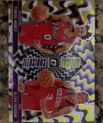 2024-25 Donruss Optic #3 Tyrese Maxey/Allen Iverson Optical Illusions Purple — front