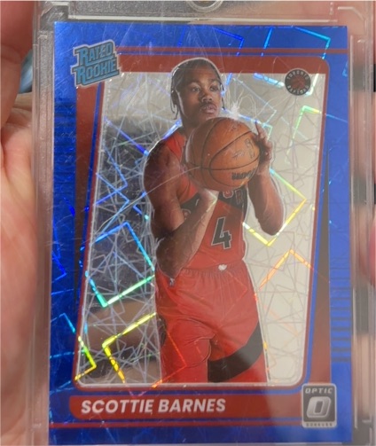2021-22 Donruss Optic #186 Scottie Barnes Blue Velocity Prizm Rated Rookie — front
