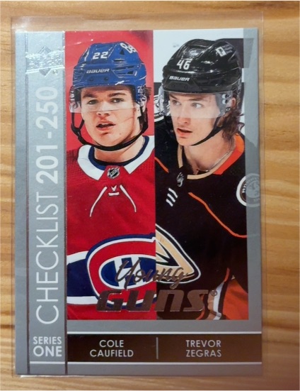 2021-22 Upper Deck Series 1 Young Guns Checklist #250 Cole Caufield / Trevor Zegras — front
