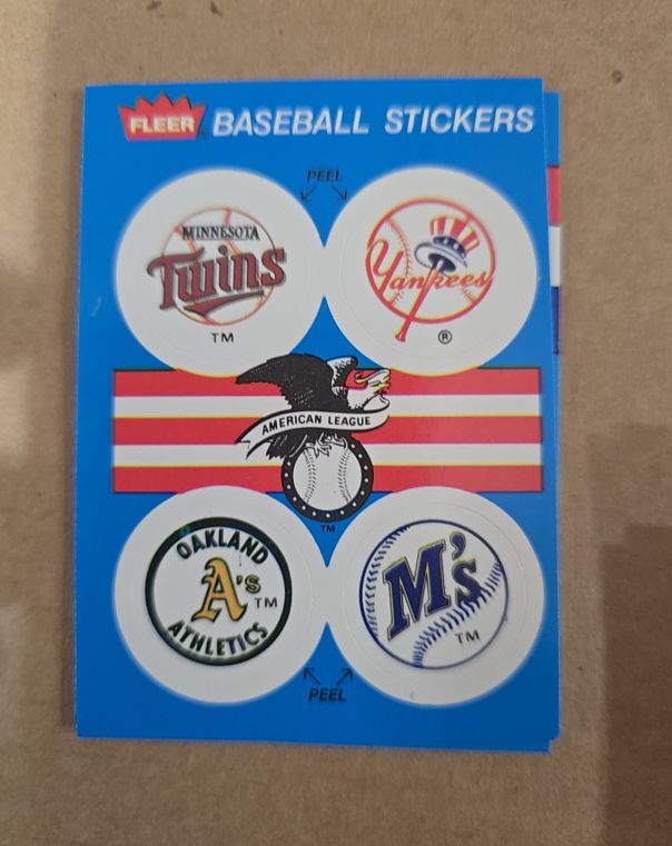 1989 Fleer Baseball Stickers Minnesota Twins New York Yankees Oakland Athletics Seattle Mariners — front