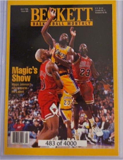 1996 Beckett Basketball Monthly #69 Magic Johnson / Michael Jordan — front