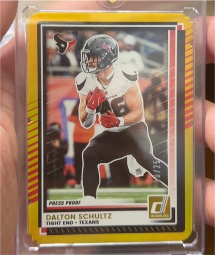 2025 Donruss #27 Dalton Schultz Press Proof Green Texans — front