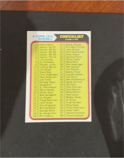 1974 Topps #273 Checklist — front
