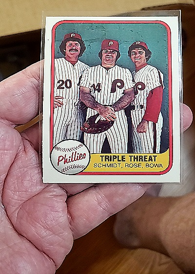 1981 Fleer #645 Triple Threat Mike Schmidt / Pete Rose / Larry Bowa — front