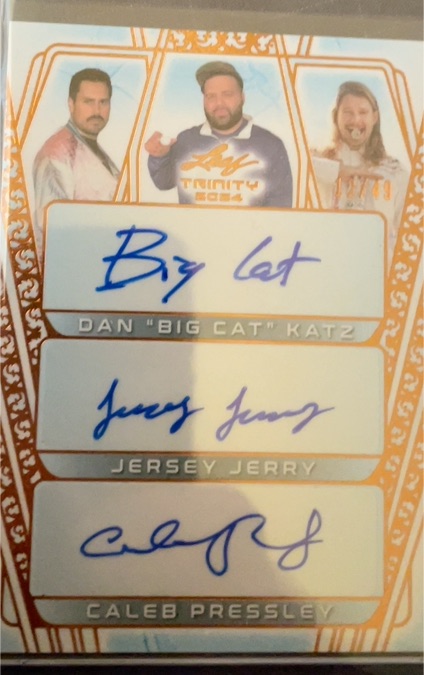 2024 Leaf Trinity Triple Auto Dan "Big Cat" Katz / Jersey Jerry / Caleb Pressley — front