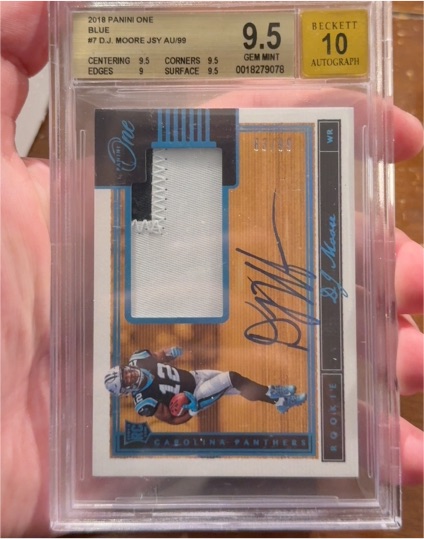 2018 Panini One #7 D.J. Moore Rookie Patch Autograph — front