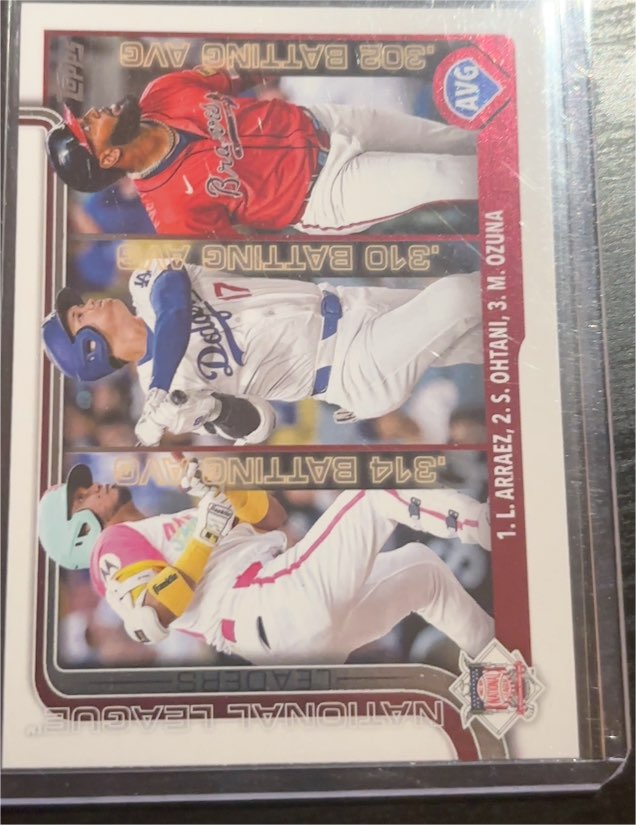 2025 Topps Series 1 #347 Luis Arraez / Shohei Ohtani / Marcell Ozuna NL Batting Average Leaders — front