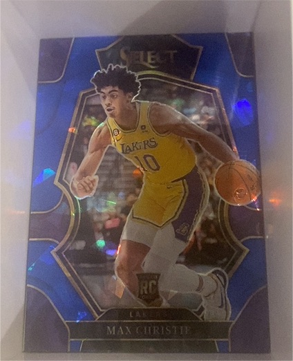 2022-23 Panini Select #181 Max Christie Premier Level Blue Prizm Rookie — front