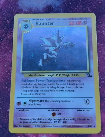 1999 Pokémon Fossil #21 Haunter — front