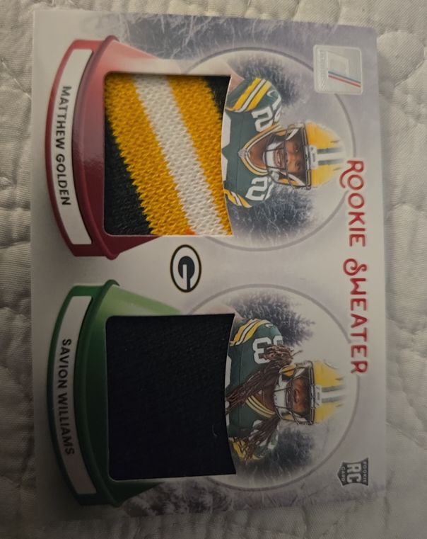 2025 Donruss #SWED-SWS Matthew Golden & Savion Williams Rookie Sweater Dual Patch — front