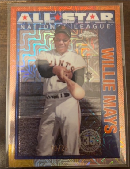 2025 Topps Series 2 #90ASC-30 Willie Mays Silver Pack Mojo Refractor 35th Anniversary — front