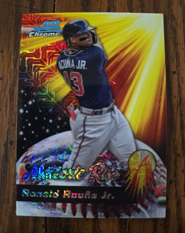 2025 Bowman Chrome #MR-24 Ronald Acuna Jr. Meteoric Rise Mojo Refractor — front