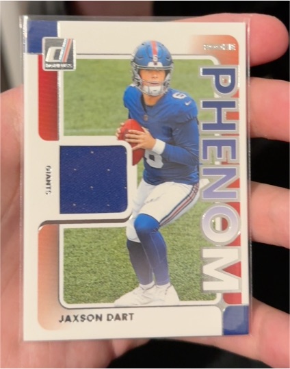 2025 Panini Donruss #RPJ-JDT Jaxson Dart Rookie Phenom Jersey Patch Giants — front