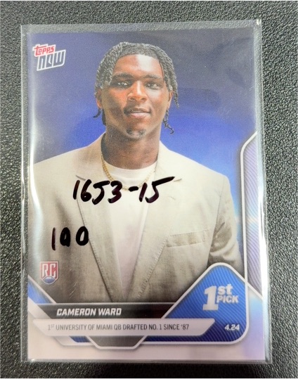 2025 Topps Now Draft #D-1 Cameron Ward Rookie Card — front