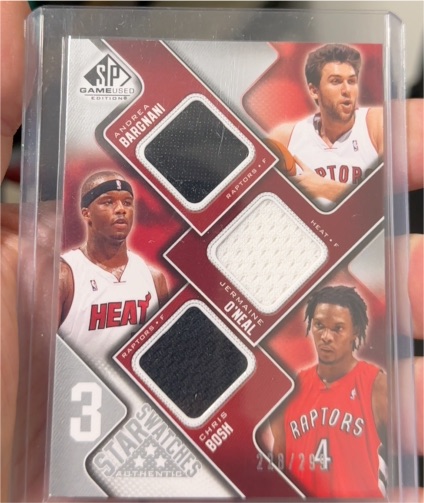 2009-10 Upper Deck SP Game Used 3 Star Swatches #3S-BOB Andrea Bargnani/Jermaine O'Neal/Chris Bosh — front