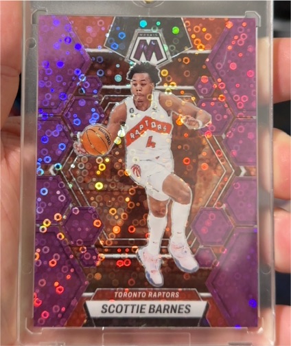 2022-23 Panini Mosaic #113 Scottie Barnes Fast Break Purple Disco — front