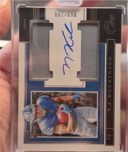 2019 Panini One #Dual Patch Autographs T.J. Hockenson — front