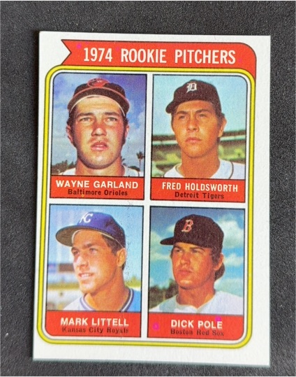 1974 Topps #596 Wayne Garland/Fred Holdsworth/Mark Littell/Dick Pole — front