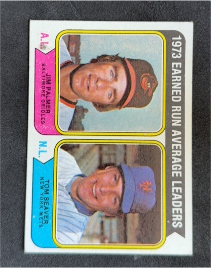 1974 Topps #206 Jim Palmer/Tom Seaver ERA Leaders — front