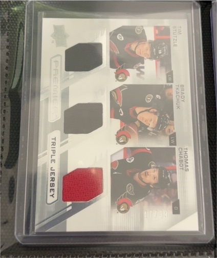 2017-18 Upper Deck Premier #PT3-OTT Tim Stutzle / Brady Tkachuk / Thomas Chabot — front